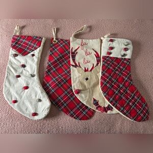 Set Of 4 Red Plaid Christmas Stockings